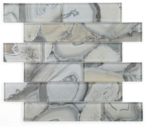 Clam Casale Grey Glossy Subway Glass Mosaic Wall Tile