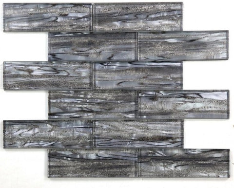 Clam Casale Silver Glossy Subway Glass Mosaic Wall Tile