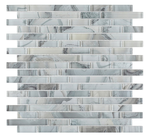 Clam Urban Grey Glossy Linear Glass Mosaic Wall Tile