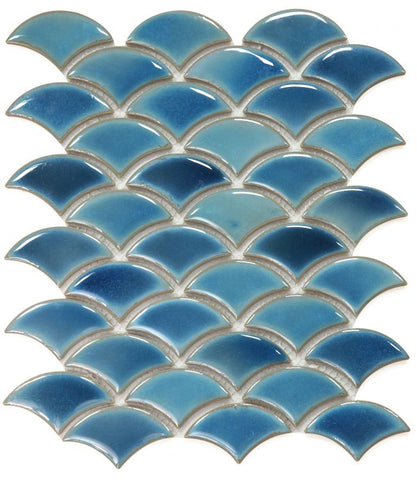 Fish Scale Navy Glossy Porcelain Mosaic Tile