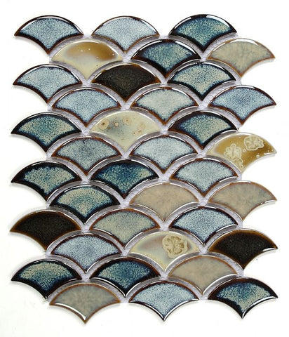 Fish Scale Olive Glossy Porcelain Mosaic Tile