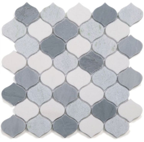 Rain Blue Ocean Polished Arabesque Marble Mosaic Tile