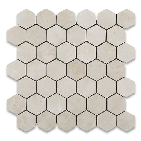 Crema Marfil Marble Honed 2" Hexagon Mosaic Tile