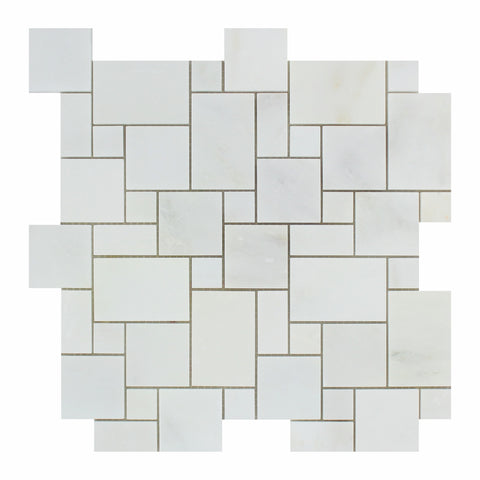 Oriental White / Asian Statuary Marble Honed Mini Versailles Mosaic Tile