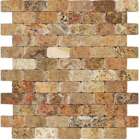 1 X 2 Scabos Travertine Tumbled CNC Arched 3-D Mosaic Tile