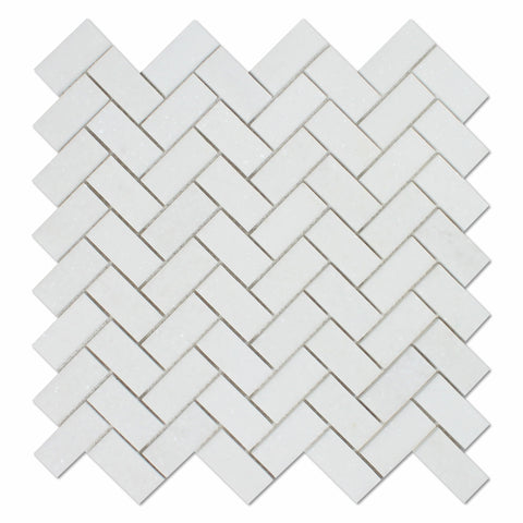 Thassos White Marble Polished 1 x 2 Herringbone Mosaic Tile