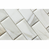 2 X 4 Calacatta Gold Marble Honed & Beveled Brick Mosaic Tile