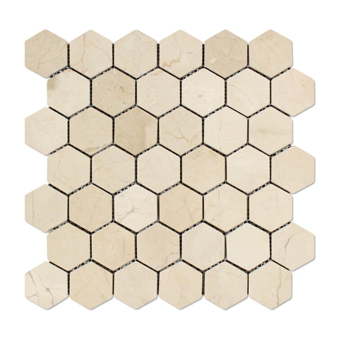 Crema Marfil Marble Tumbled 2" Hexagon Mosaic Tile