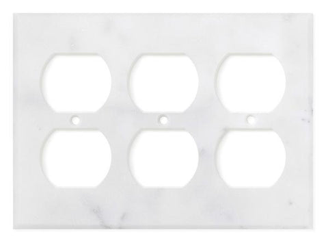 Italian Carrara White Marble Triple Duplex Switch Wall Plate / Switch Plate / Cover - Honed