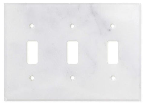 Italian Carrara White Marble Triple Toggle Switch Wall Plate / Switch Plate / Cover - Honed