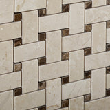 Crema Marfil Marble Honed Basketweave Mosaic Tile w/ Emperador Dark Dots