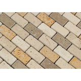 1 X 2 Mixed Travertine Tumbled Brick Mosaic Tile
