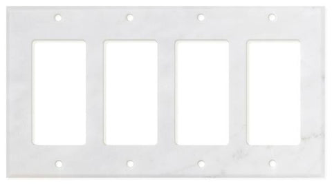 Italian Carrara White Marble Quadruple Rocker Switch Wall Plate / Switch Plate / Cover - Polished