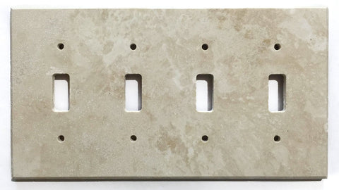 Ivory Travertine Quadruple Toggle Switch Wall Plate / Switch Plate / Cover - Honed