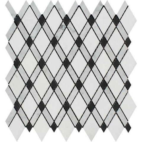 Carrara White Marble Honed Lattice Mosaic Tile w / Black Dots
