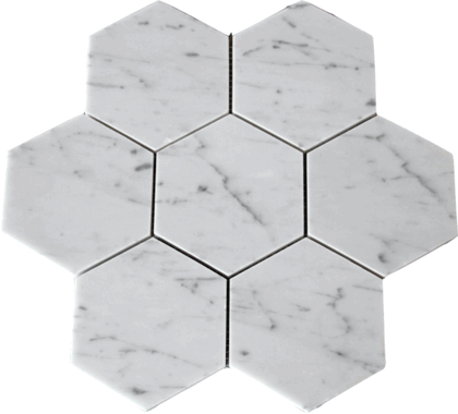 Carrara White Marble Polished 5" Large Hexagon Mosaic Tile