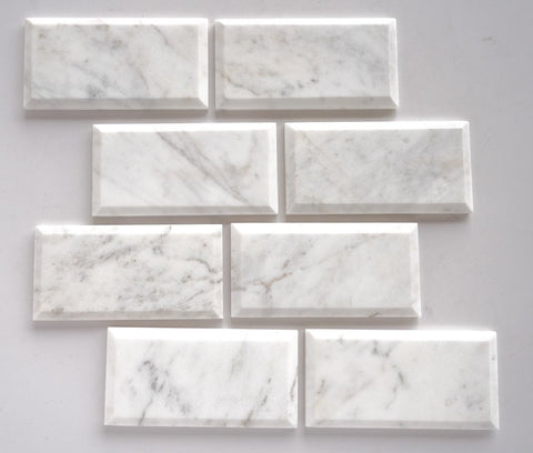 3 x 6 Bianco Venatino (Bianco Mare) Marble Honed & Deep-Beveled Field Tile