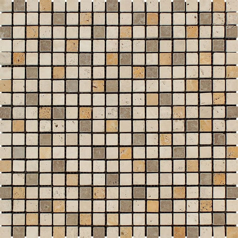 5/8 X 5/8 Mixed Travertine Tumbled Mosaic Tile