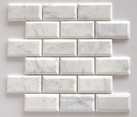 2 x 4 Bianco Venatino (Bianco Mare) Marble Honed & Beveled Brick Mosaic Tile