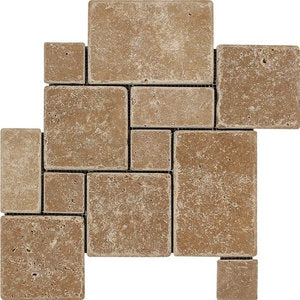 Walnut Travertine 4-Pieced OPUS Mini-Pattern Tumbled Mosaic Tile