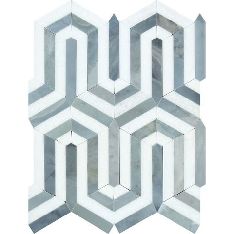 Thassos White Marble Polished Berlinetta Mosaic Tile w / Blue-Gray