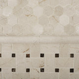 Crema Marfil Marble Polished Basketweave Mosaic Tile w/ Emperador Dark Dots
