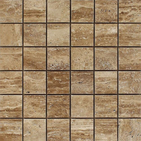2 X 2 Noce Exotic Travertine (Vein-Cut) Polished & Unfilled Mosaic Tile