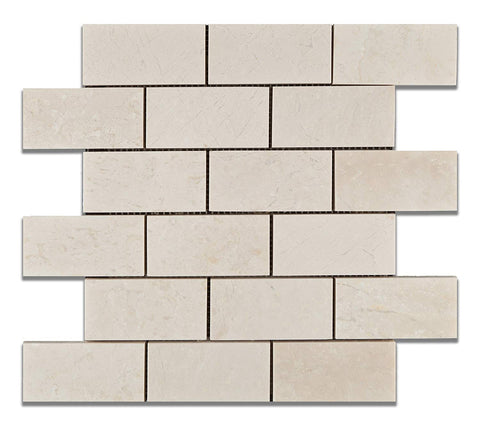 2 X 4 White Pearl / Botticino Marble Polished Brick Mosaic Tile