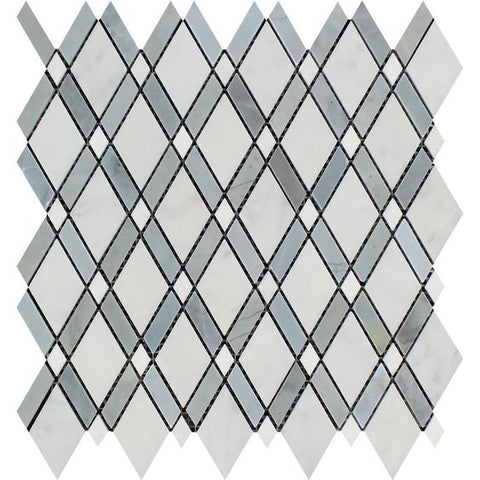 Oriental White / Asian Statuary Marble Polished Lattice Mosaic Tile w / Blue Gray