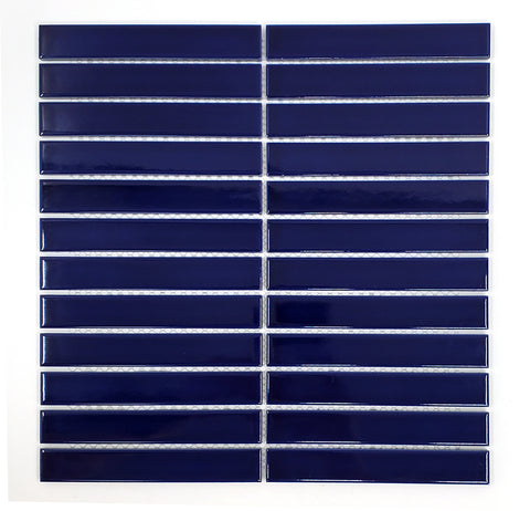 Gio Cobalt Blue Glossy 1" X 6" Stacked Linear Porcelain Mosaic Tile