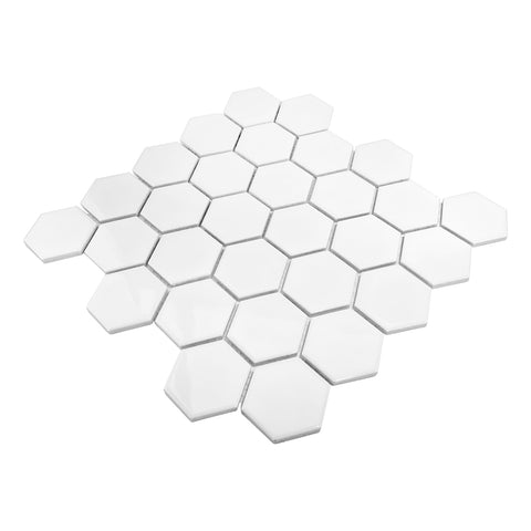 Gio White Glossy 2" Hexagon Porcelain Mosaic Tile