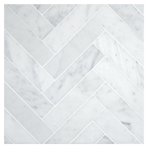 Carrara White Marble Polished 1.25 x 6 Herringbone Mosaic Tile