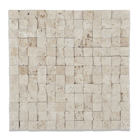 1 X 1 Ivory Travertine Split-Faced Mosaic Tile