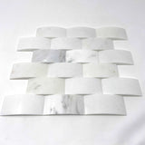 2 X 4 Oriental White / Asian Statuary Marble Round-Faced (CNC-Arched / Wavy) Honed Brick Mosaic Tile