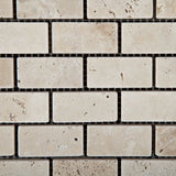 1 X 2 Ivory Travertine Tumbled Brick Mosaic Tile