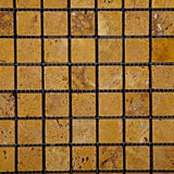 1 X 1 Gold / Yellow Travertine Tumbled Mosaic Tile