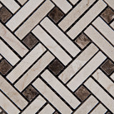 Crema Marfil Marble Honed Stanza Basketweave Mosaic Tile w/ Emperador Dark Dots