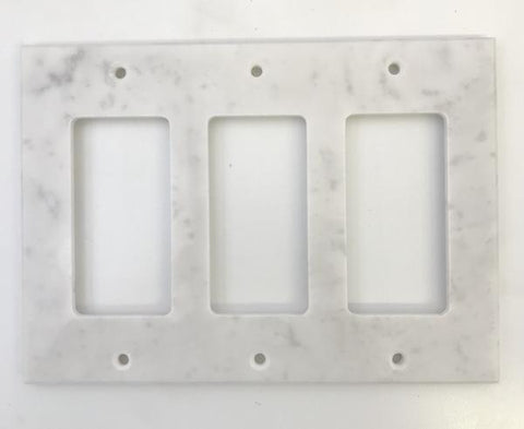 Italian Carrara White Marble Triple Rocker Switch Wall Plate / Switch Plate / Cover - Honed