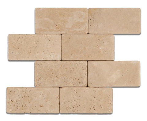 3 X 6 Ivory Travertine Tumbled Subway Brick Field Tile