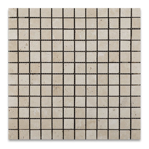 1 X 1 Ivory Travertine Tumbled Mosaic Tile