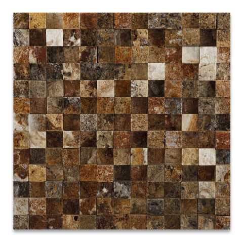 1 X 1 Scabos Travertine HI-LOW Split-Faced Mosaic Tile