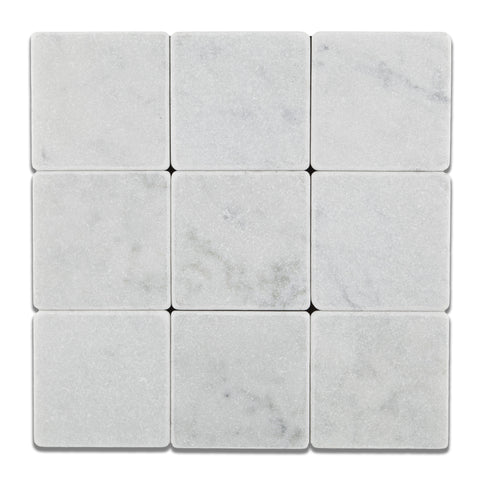 4 X 4 Carrara White Marble Tumbled Field Tile