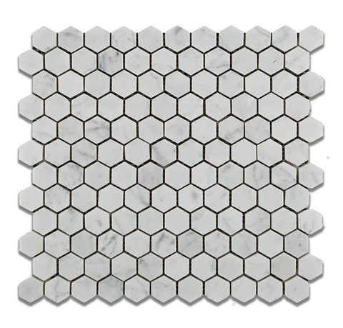 Carrara White Marble Polished 1" Mini Hexagon Mosaic Tile
