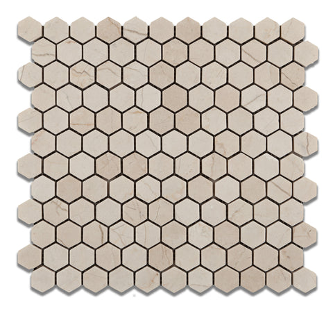 Crema Marfil Marble Tumbled 1" Mini Hexagon Mosaic Tile