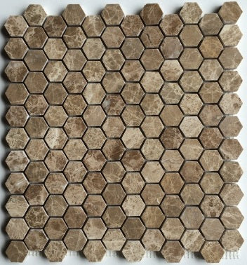 Emperador Light Marble Polished 1" Mini Hexagon Mosaic Tile
