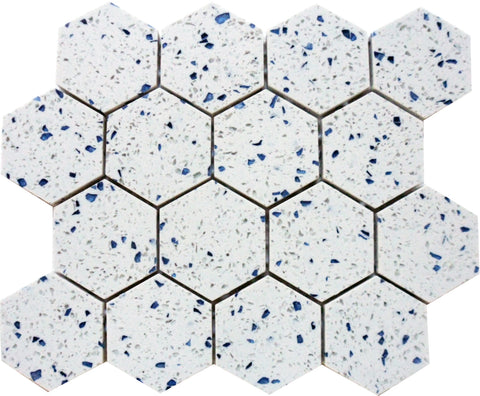 Terrazzo Blue Marble Polished 3" Hexagon Mosaic Tile