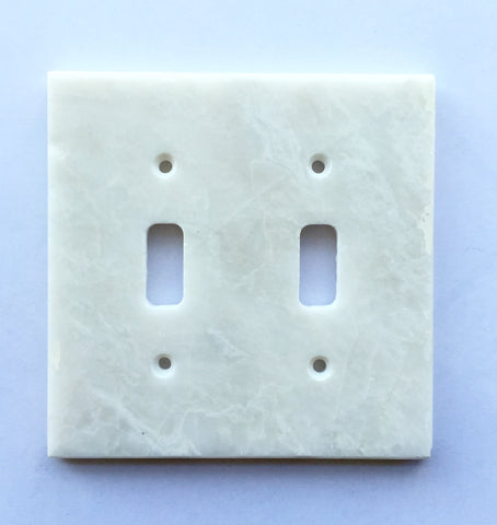 White Marble (Meram Blanc) Double Toggle Switch Wall Plate / Switch Plate / Cover - Polished