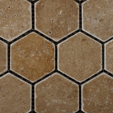 Noce Travertine Tumbled 2'' Hexagon Mosaic Tile