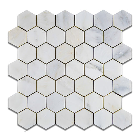 Oriental White / Asian Statuary Marble Honed 2" Hexagon Mosaic Tile