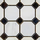 Oriental White / Asian Statuary Marble Polished Octagon Mosaic Tile w/ Black Dots